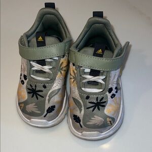 Adidas Kids Sneakers - Olive Green and White with Floral Pattern